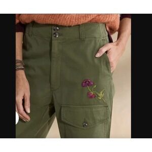 NWT Sundance Sz 8 Petite Melissa Floral Embroidered Cargo Pants Olive Green Boho